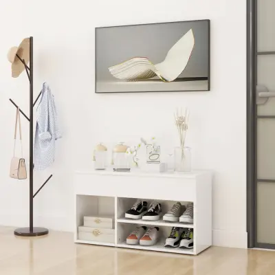 The Living Store Klop za čevlje visok sijaj bela 80x30x45 cm iverna plošča - Klop Za Čevlje