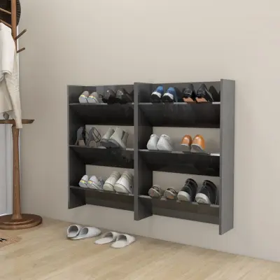 The Living Store Stenska omara za čevlje 2 kosa visok sijaj siva 60x18x90 cm - Stenska Omarica Za Čevlje