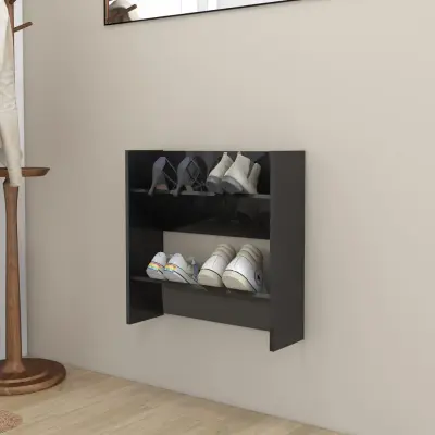 The Living Store Stenska omara za čevlje visok sijaj črna 60x18x60 cm iverna pl. - Stenska Omarica Za Čevlje