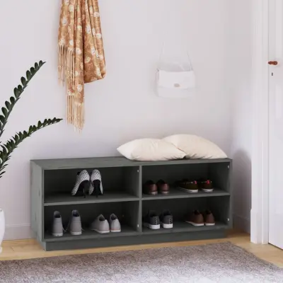 The Living Store Omarica za čevlje siva 110x34x45 cm trdna borovina - Omarica Za Čevlje