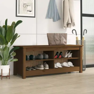 The Living Store Klop za čevlje medeno rjava 110x38x45,5 cm trdna borovina - Klop Za Čevlje
