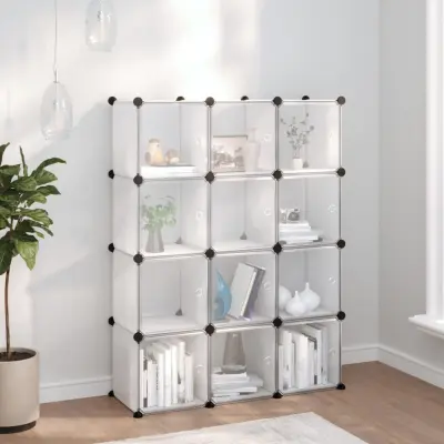 The Living Store Kockasta omarica za shranjevanje z 12 kockami in vrati prozorna - Kockasta Omarica Za Shranjevanje