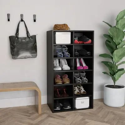 The Living Store Stojalo za čevlje črno 54x34x100,5 cm konstruiran les - Omarica Za Čevlje