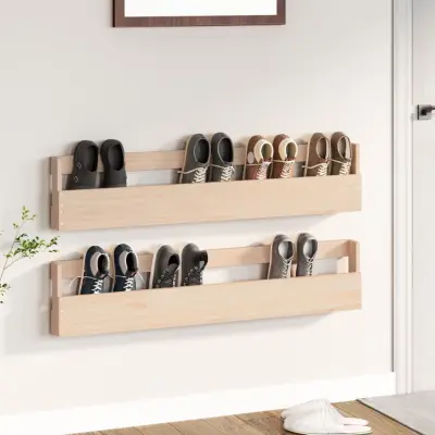 The Living Store Stenski regal za čevlje 2 kosa 110x9x23 cm trdna borovina - Stensko Stojalo Za Čevlje