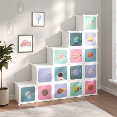 The Living Store Kockasta omarica za otroke s 15 kockami bel PP - Omarica Za Shranjevanje