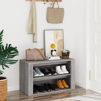 The Living Store Regal za čevlje siva sonoma 75x35x45 cm inženirski les - Stojalo Za Čevlje