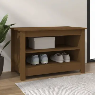 The Living Store Klop za čevlje medeno rjava 70x38x45,5 cm trdna borovina - Klop Za Čevlje