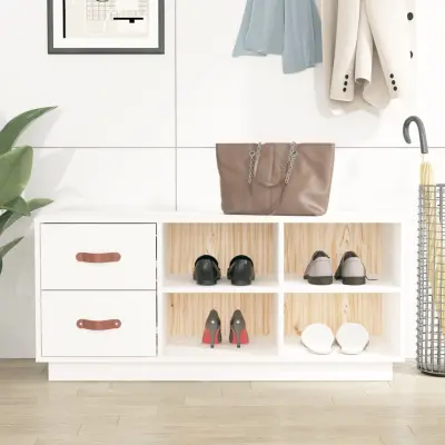 The Living Store Klop za čevlje bela 100x34x45 cm trdna borovina - Klop Za Čevlje