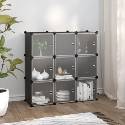 The Living Store Organizator za shranjevanje kock z 9 kockami in vrati Black PP - Kockasta Omarica Za Shranjevanje