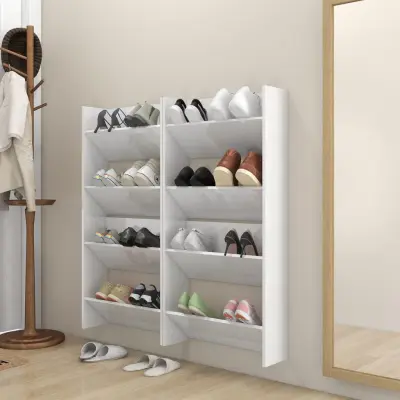 The Living Store Stenske omare za čevlje 4 kosi visok sijaj bele 60x18x60 cm - Stenska Omarica Za Čevlje