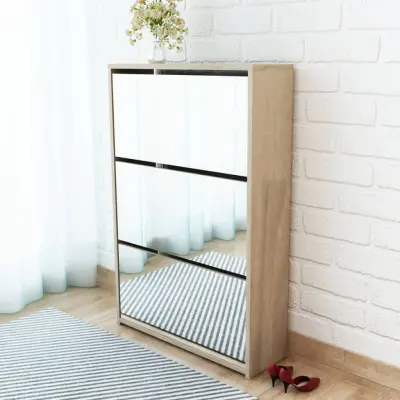 The Living Store Omarica za čevlje 3 nadstropna z ogledalom hrast 63x17x102,5 cm - Omarica Za Čevlje