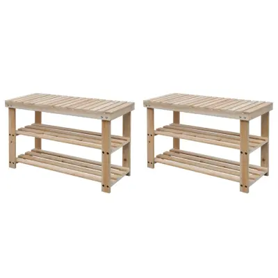 The Living Store Stojalo za čevlje s klopjo 2-v-1 2 kosa trden les - Stojalo Za Čevlje