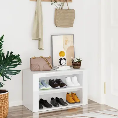 The Living Store Regal za čevlje visok sijaj bel 75x35x45 cm inženirski les - Stojalo Za Čevlje