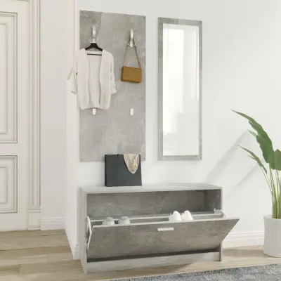 The Living Store Komplet omarice za čevlje 3 v 1 betonsko siv inženirski les - Komplet Omaric Za Čevlje