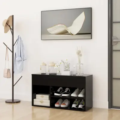 The Living Store Klop za čevlje črna 80x30x45 cm iverna plošča - Klop Za Čevlje