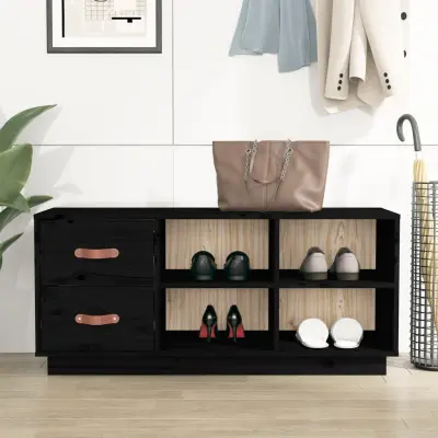 The Living Store Klop za čevlje črna 100x34x45 cm trdna borovina - Klop Za Čevlje