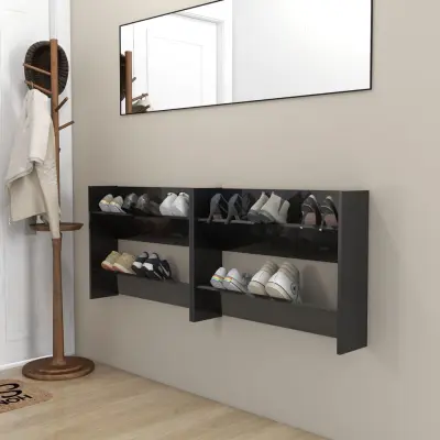 The Living Store Stenska omarica za čevlje 2 kosa visok sijaj črna 80x18x60 cm - Stenska Omarica Za Čevlje