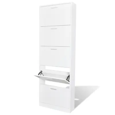 The Living Store Lesena omarica za čevlje s 5 predelki bela - Omarica Za Čevlje
