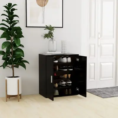 The Living Store Omarica za čevlje črna 60x35x70 cm iverna plošča - Omara Za Čevlje