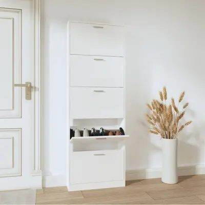 The Living Store Omarica za čevlje visok sijaj bela 59x17x169 cm inženirski les - Omarica Za Čevlje