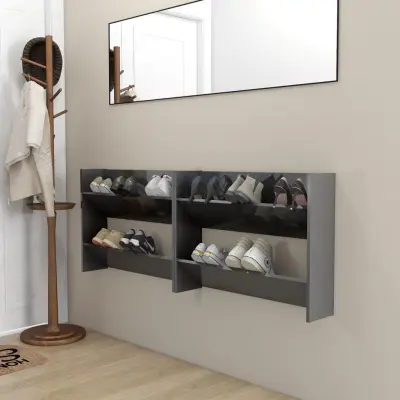 The Living Store Stenska omara za čevlje 2 kosa visok sijaj siva 80x18x60 cm - Stenska Omarica Za Čevlje