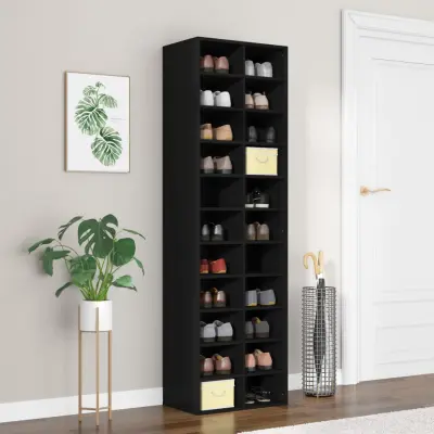 The Living Store Omara za čevlje črna 54x34x183 cm iverna plošča - Omara Za Čevlje