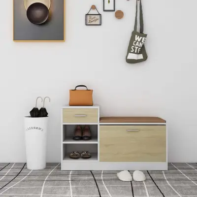 The Living Store Klop za čevlje bela sonoma hrast 94,5x31x57 cm inženirski les - Klop Za Čevlje