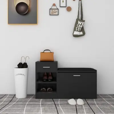 The Living Store Klop za čevlje črna 94,5x31x57 cm inženirski les - Klop Za Čevlje