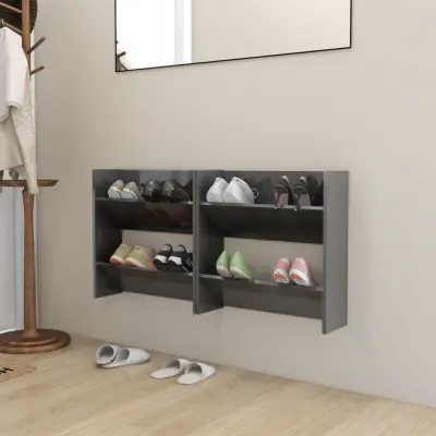 The Living Store Stenska omara za čevlje 2 kosa visok sijaj siva 60x18x60 cm - Stenska Omarica Za Čevlje