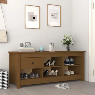The Living Store Omarica za čevlje medeno rjava 110x38x45,5 cm trdna borovina - Omarica Za Čevlje
