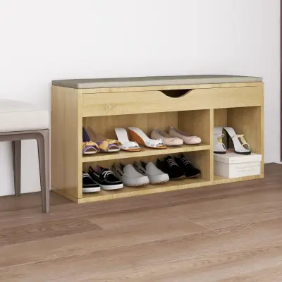 The Living Store Klop za čevlje z blazino sonoma hrast 104x30x49 cm inžen. les - Klop Za Čevlje