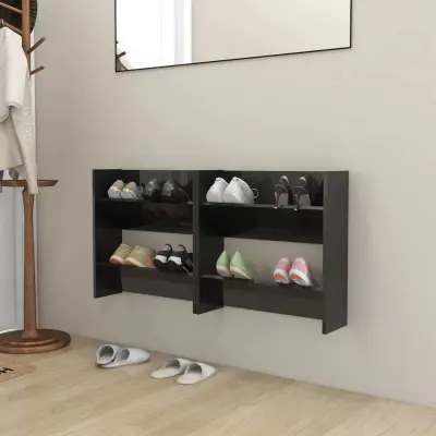 The Living Store Stenska omara za čevlje 2 kosa visok sijaj črna 60x18x60 cm - Stenska Omarica Za Čevlje
