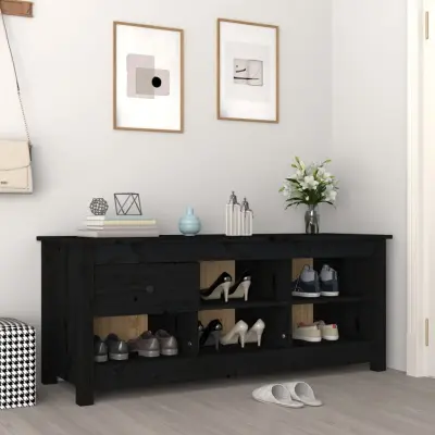 The Living Store Omarica za čevlje črna 110x38x45,5 cm trdna borovina - Omarica Za Čevlje