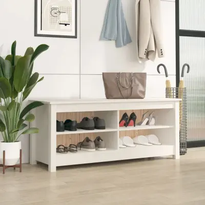 The Living Store Klop za čevlje bela 110x38x45,5 cm trdna borovina - Klop Za Čevlje