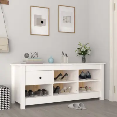 The Living Store Omarica za čevlje bela 110x38x45,5 cm trdna borovina - Omarica Za Čevlje