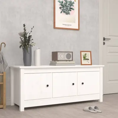 The Living Store Omarica za čevlje bela 110x38x45,5 cm trdna borovina - Omarica Za Čevlje