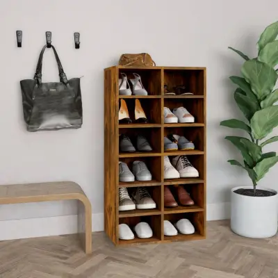 The Living Store Stojalo za čevlje dimljen hrast 54x34x100,5 cm inženirski les - Regal Za Čevlje