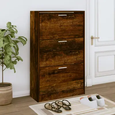 The Living Store Omarica za čevlje dimljen hrast 63x24x103 cm inženirski les - Omarica Za Čevlje