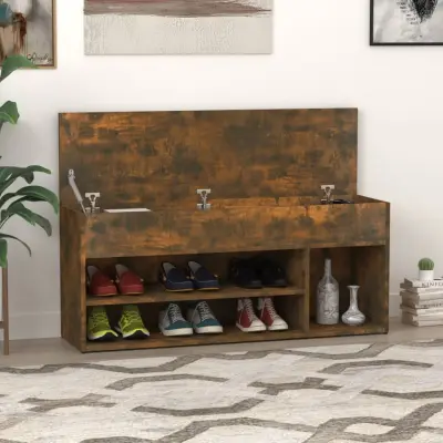 The Living Store Klop za čevlje dimljeni hrast 105x30x45 cm konstruiran les - Klop Za Čevlje