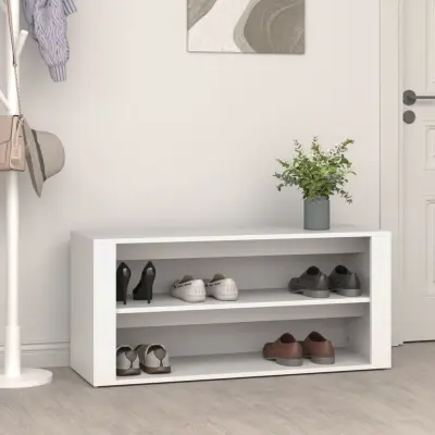 The Living Store Regal za čevlje bel 100x35x45 cm inženirski les - Stojalo Za Čevlje