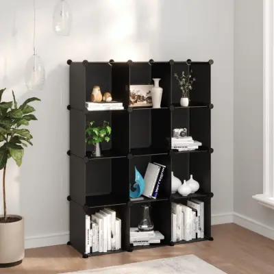 The Living Store Kockasta omarica za shranjevanje z 12 kockami črn PP - Kockasta Omarica Za Shranjevanje