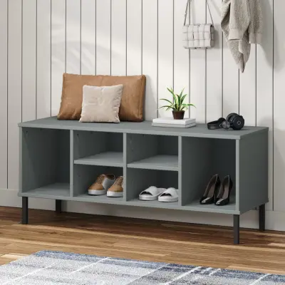 The Living Store Regal za čevlje z nogami siv 106x35x45 cm trden les OSLO - Regal Za Čevlje