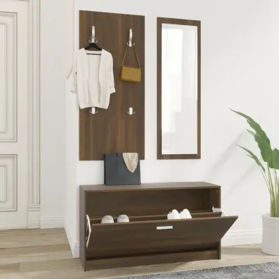 The Living Store Komplet omaric za čevlje 3 v 1 rjavi hrast inženirski les - Komplet Omaric Za Čevlje