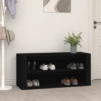 The Living Store Regal za čevlje Črna 100x35x45 cm inženirski les - Stojalo Za Čevlje