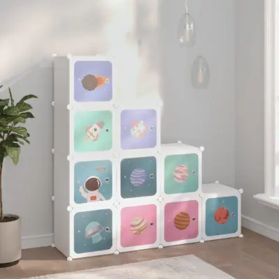 The Living Store Kockasta omarica za otroke z 10 kockami bela PP - Omarica Za Shranjevanje