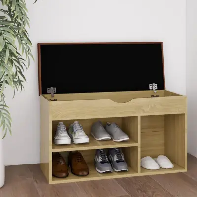 The Living Store Klop za čevlje z blazino sonoma hrast 80x30x47 cm inžen. les - Klop Za Čevlje