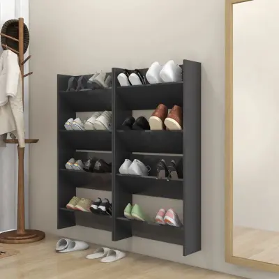 The Living Store Stenske omare za čevlje 4 kosi sive 60x18x60 cm iverna pl. - Stenska Omarica Za Čevlje