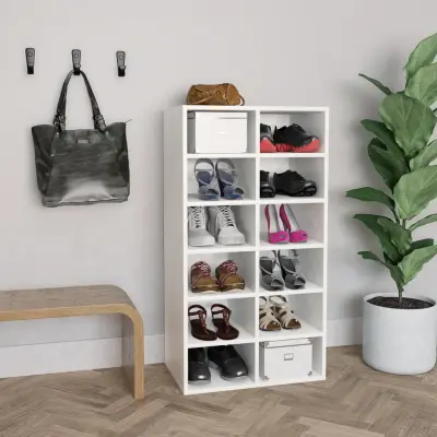 The Living Store Stojalo za čevlje belo 54x34x100,5 cm konstruiran les - Omarica Za Čevlje