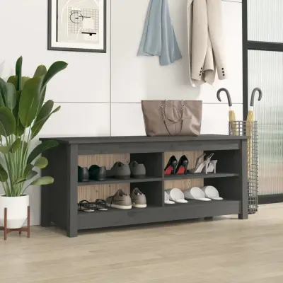 The Living Store Klop za čevlje siva 110x38x45,5 cm trdna borovina - Klop Za Čevlje