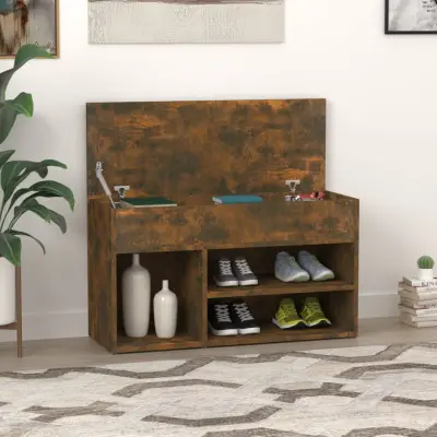 The Living Store Klop za čevlje dimljeni hrast 80x30x45 cm konstruiran les - Klop Za Čevlje